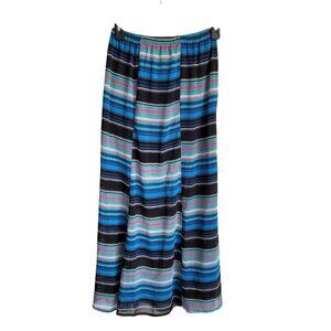 Xhilaration Striped Vibrant Blue Multicolor Elastic Waist Flowy Maxi Skirt